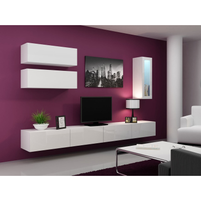 Obývacia izba s LED modrým osvetlením ASHTON 12 - biela / lesklá biela