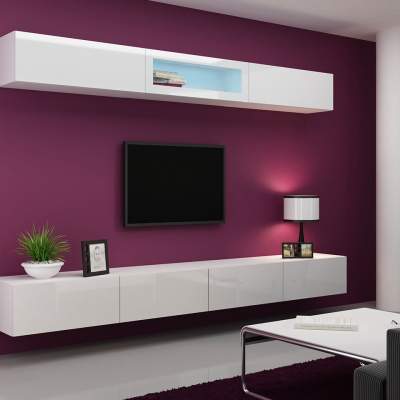Obývacia stena s LED bielym osvetlením ASHTON 12 - biela / lesklá biela