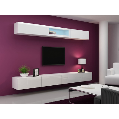 Obývacia izba s LED modrým osvetlením ASHTON 12 - biela / lesklá biela