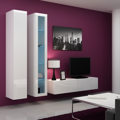 Obývacia stena s LED RGB osvetlením ASHTON 10 - biela / lesklá biela