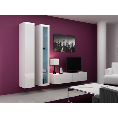 Obývacia stena s LED RGB osvetlením ASHTON 10 - biela / lesklá biela