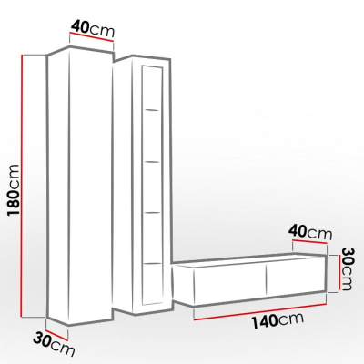 Obývacia stena s LED RGB osvetlením ASHTON 10 - biela / lesklá biela