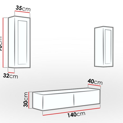 Obývacia stena s LED modrým osvetlením ASHTON 8 - biela / lesklá biela