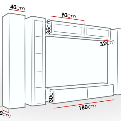 Obývacia stena s LED modrým osvetlením ASHTON 6 - biela / lesklá biela