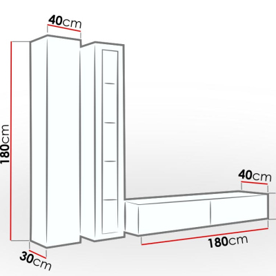 Obývacia stena s LED modrým osvetlením ASHTON 3 - biela / lesklá biela