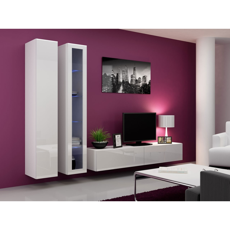 Obývacia stena s LED RGB osvetlením ASHTON 3 - biela / lesklá biela