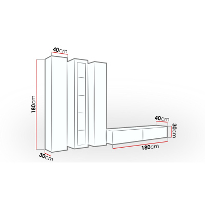 Obývacia stena s LED bielym osvetlením ASHTON 2 - biela / lesklá biela