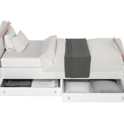 Detská posteľ s matracom, roštom a zásuvkou 90x200 LEGUAN - biela / ružová