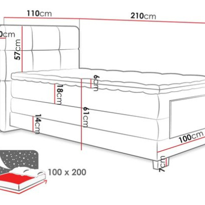 Jednolôžková boxspringová elektrická posteľ 100x200 NAVAN - šedá + topper ZDARMA