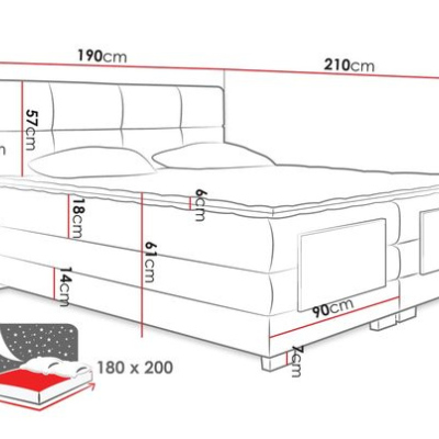 Elektrická boxspringová manželská posteľ 180x200 NAVAN - šedá + topper ZDARMA