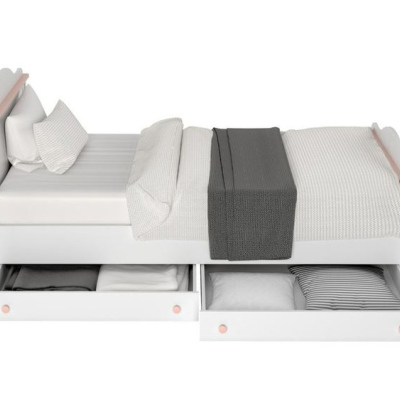 Detská posteľ s matracom a šuplíkmi 90x200 LEGUAN - biela / ružová