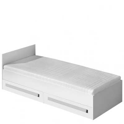 Jednolôžková posteľ 90x200 TUCHIN - biela / lesklá biela / sivá