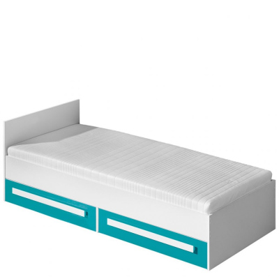 Jednolôžková posteľ 90x200 TUCHIN - biela / lesklá tyrkysová