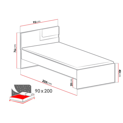 Jednolôžková posteľ 90x200 CHOCHO - svetlý dub / biela