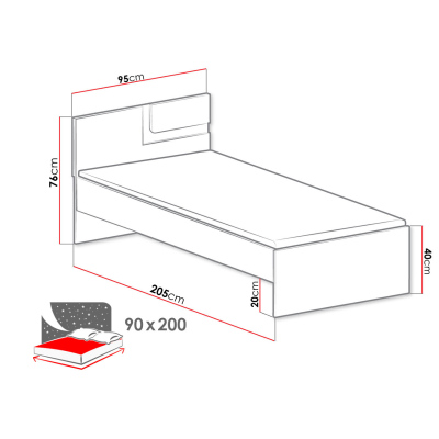 Jednolôžková posteľ 90x200 CHOCHO - antracit / biela