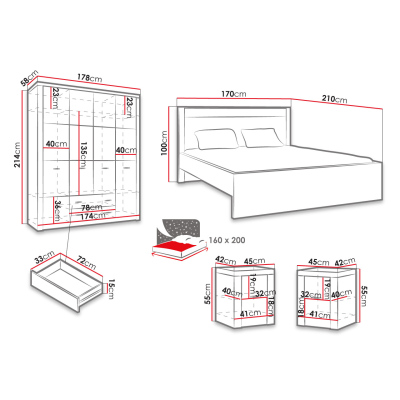Spálňová zostava s posteľou 160x200 CHALAPATA - dub kraft biely