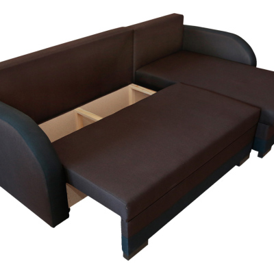 Rozkladacia sedačka s úložným priestorom CARACAS - čierna ekokoža / šedá