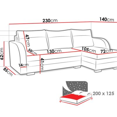 Rozkladacia sedačka s úložným priestorom CARACAS - čierna ekokoža / šedá