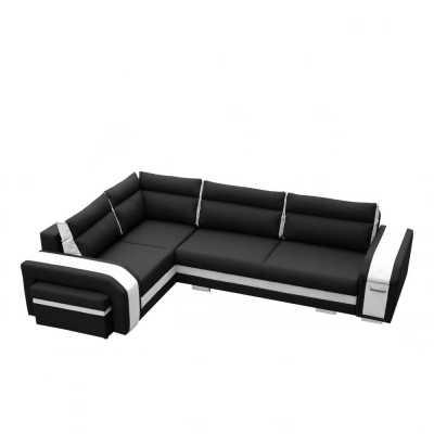 Rohová rozkladacia sedačka s úložným priestorom NECHI - biela ekokoža / čierna, pravý roh