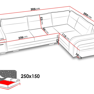 Rohová rozkladacia sedačka s úložným priestorom NECHI - biela ekokoža / čierna, pravý roh