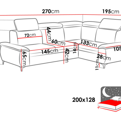 Rohová rozkladacia sedačka TETON 2 - biela ekokoža / čierna, pravý roh