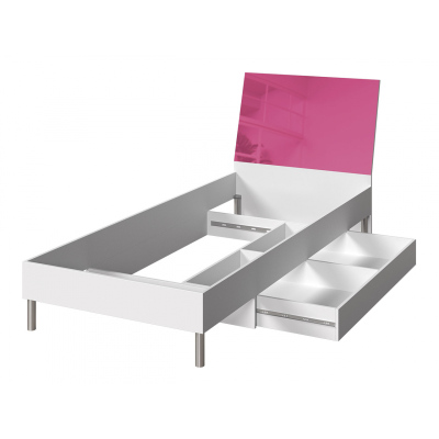 Nábytok do detskej izby s posteľou, s matracom a roštom 90x200 GORT 2 - biely / lesklý biely / lesklý ružový