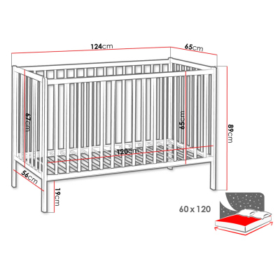 Detská postieľka s matracom ERA - 60x120, biela