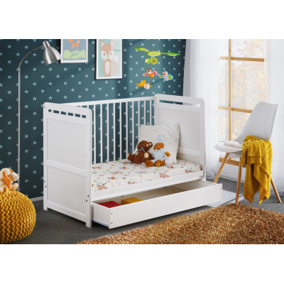 Detská postieľka s úložným priestorom a matracom NAE - 60x120, biela