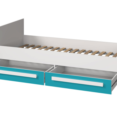 Študentský nábytok s posteľou 90x200 TUCHIN 2 - biely / lesklý tyrkysový