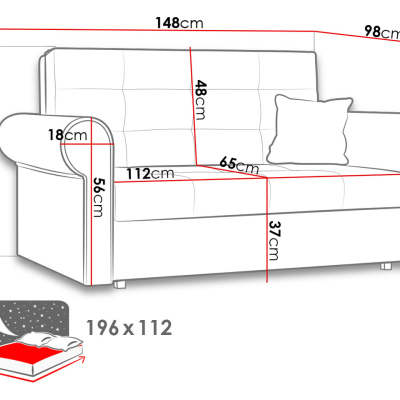 Rozkladacia pohovka s úložným priestorom BELA SILVER 2 - červená