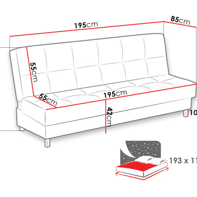 Rozkladacia pohovka s úložným priestorom SABANA 2 - červená