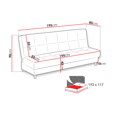 Rozkladacia pohovka s úložným priestorom SABANA 2 - červená