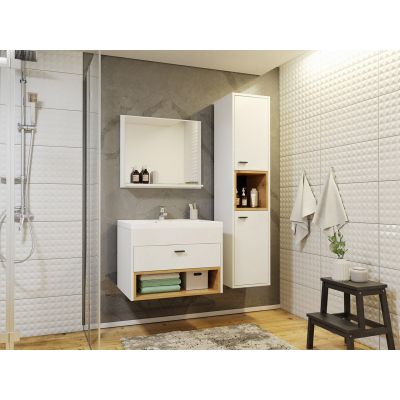 Kúpeľňová zostava s umývadlom BEND - biela / dub artisan + batéria Economico ZDARMA