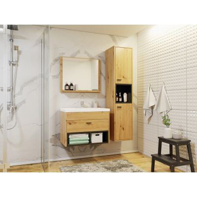 Kúpeľňová zostava s umývadlom BEND - čierna / dub artisan + batéria Economico ZDARMA