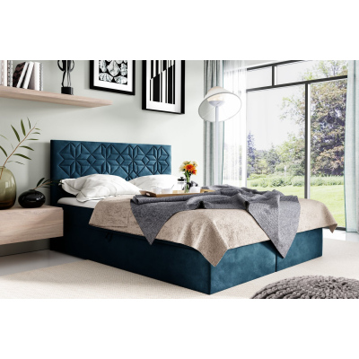 Manželská posteľ KVETA - 160x200, modrá + topper ZDARMA