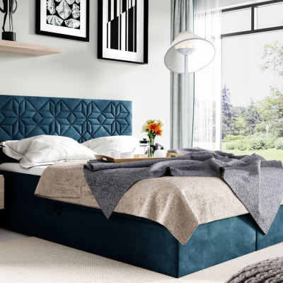 Manželská posteľ KVETA - 200x200, modrá + topper ZDARMA