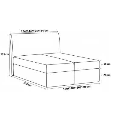 Čalúnená posteľ s prešívaným čelom AKIM - 120x200, šedoružová + topper ZDARMA