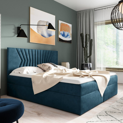 Čalúnená posteľ s prešívaným čelom AKIM - 120x200, modrá + topper ZDARMA