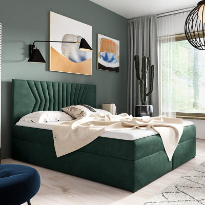 Čalúnená posteľ s prešívaným čelom AKIM - 120x200, zelená + topper ZDARMA