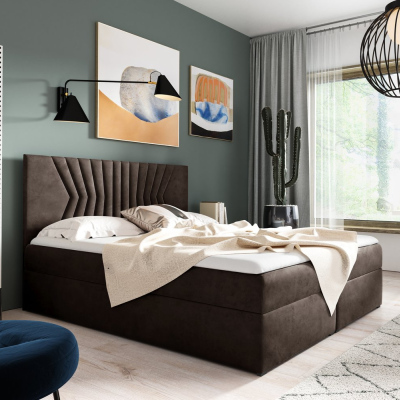 Čalúnená posteľ s prešívaným čelom AKIM - 160x200, hnedá + topper ZDARMA