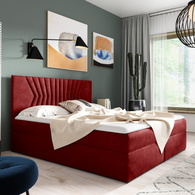 Čalúnená posteľ s prešívaným čelom AKIM - 160x200, červená + topper ZDARMA