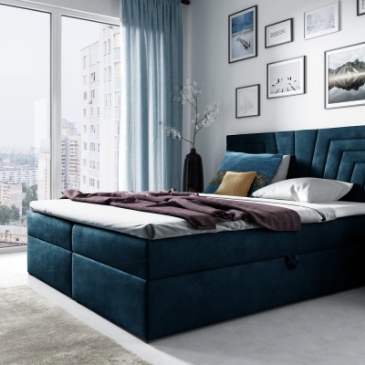 Čalúnená posteľ s prešívaným čelom SUSANA 120x200, modrá + topper ZDARMA