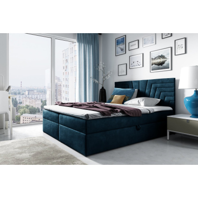 Čalúnená posteľ s prešívaným čelom SUSANA 120x200, modrá + topper ZDARMA