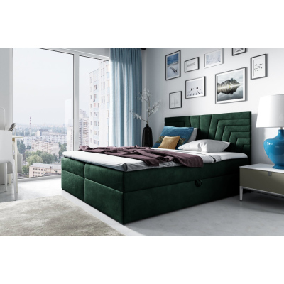 Čalúnená posteľ s prešívaným čelom SUSANA 120x200, zelená + topper ZDARMA