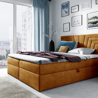 Čalúnená posteľ s prešívaným čelom SUSANA 120x200, žltá + topper ZDARMA
