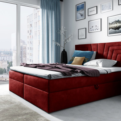Čalúnená posteľ s prešívaným čelom SUSANA 140x200, červená + topper ZDARMA