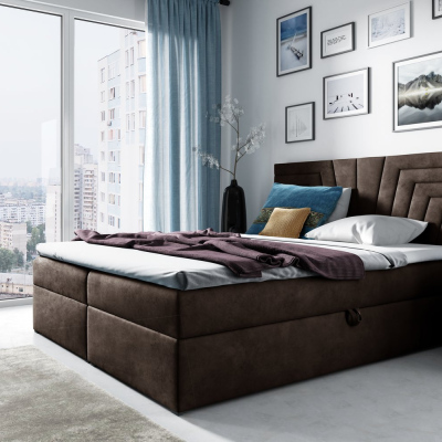 Čalúnená posteľ s prešívaným čelom SUSANA 160x200, hnedá 1 + topper ZDARMA