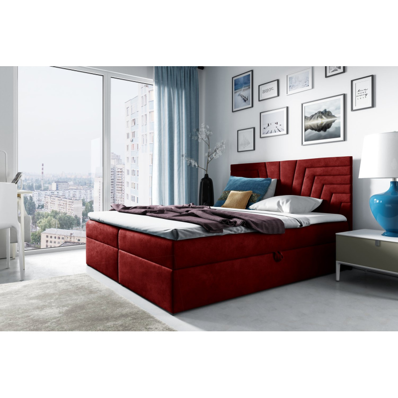 Čalúnená posteľ s prešívaným čelom SUSANA 160x200, červená + topper ZDARMA