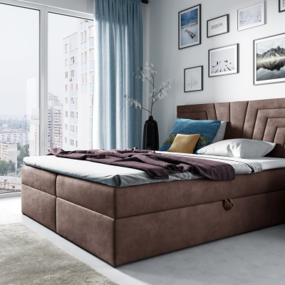 Čalúnená posteľ s prešívaným čelom SUSANA 160x200, hnedá 2 + topper ZDARMA