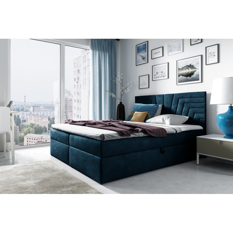 Čalúnená posteľ s prešívaným čelom SUSANA 160x200, modrá + topper ZDARMA